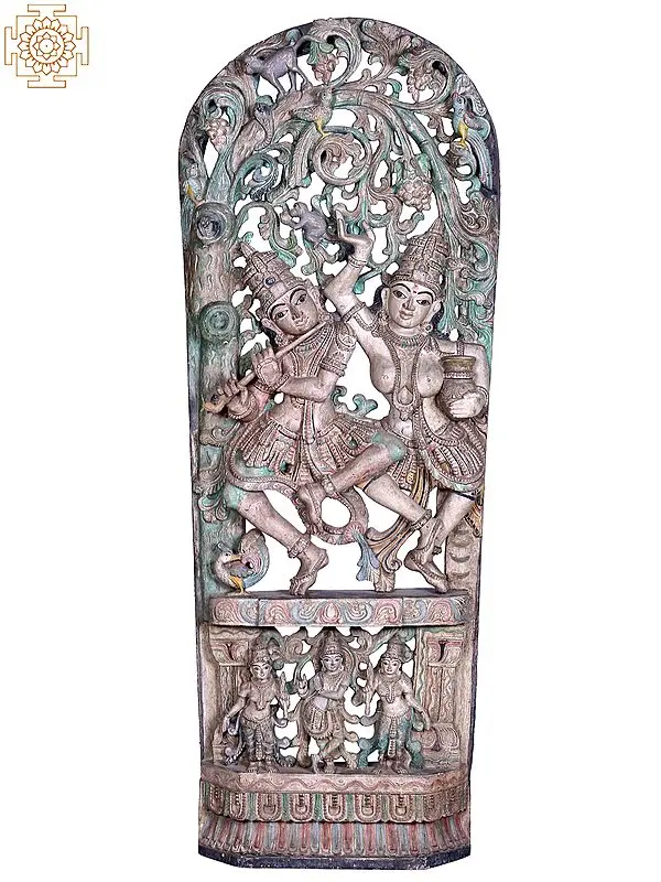 60" Large Wooden Dancing Radha Krishna