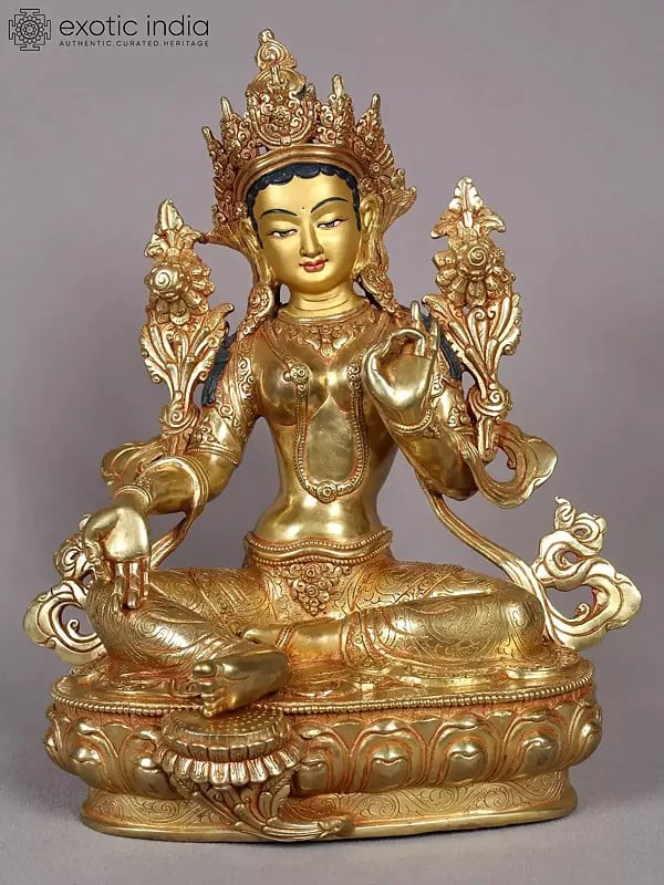 13" Goddess Green Tara Sculpture | Nepalese Copper Statue