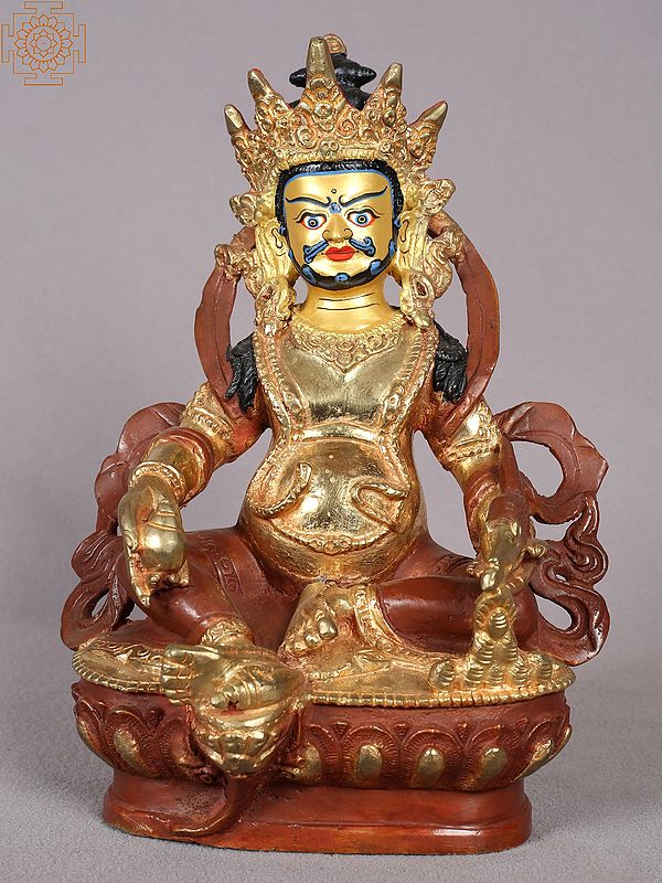 8" Tibetan Budhist God Kubera Idol | Nepalese Copper Statue