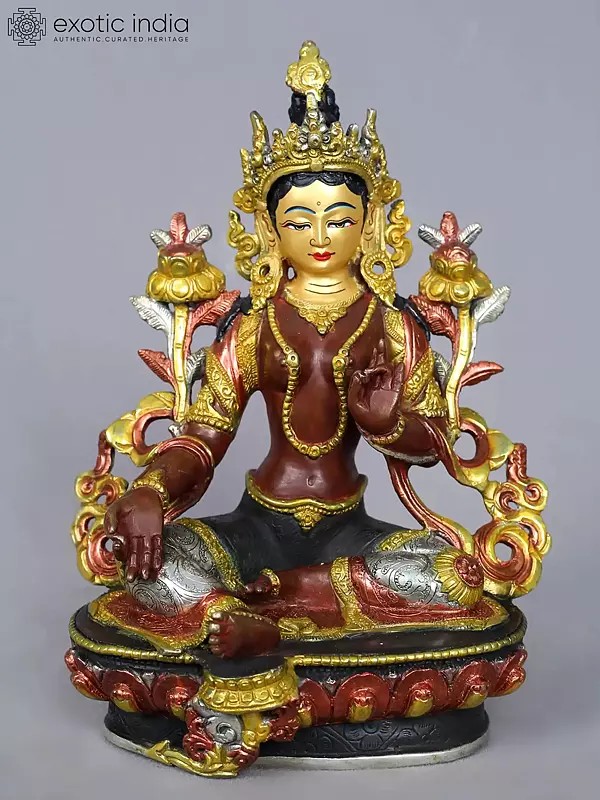 9" Tibetan Buddhist Goddess Green Tara Copper Statue from Nepal