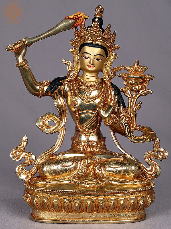 9" Manjushri Copper Statue from Nepal | Buddhist Deity Figurines