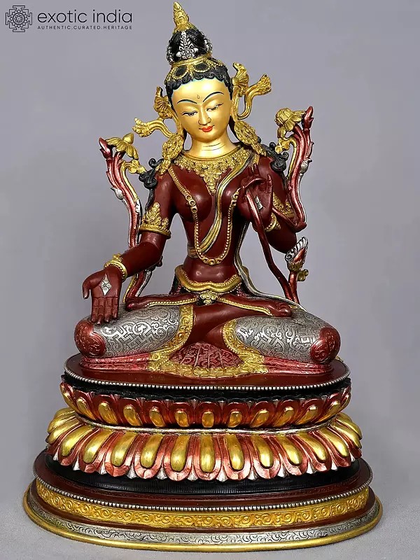 15" Mangolian Goddess White Tara Copper Statue