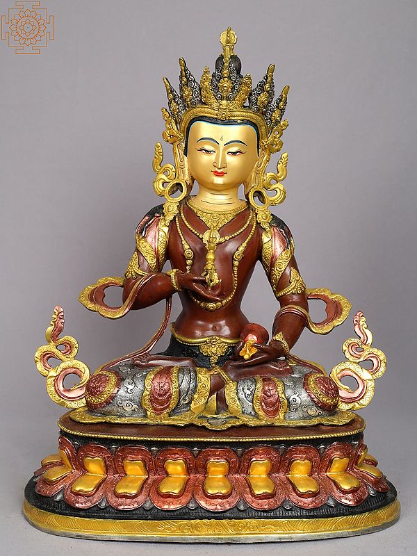 18" Buddhist Deity Vajrasattva Sculpture | Nepalese Copper Statue