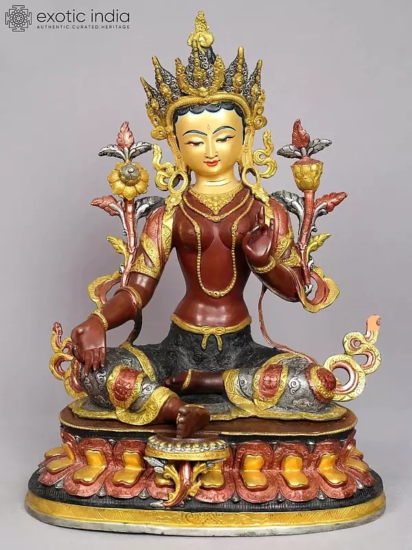 19" Buddhist Goddess Green Tara Idol from Nepal | Nepalese Copper Statue