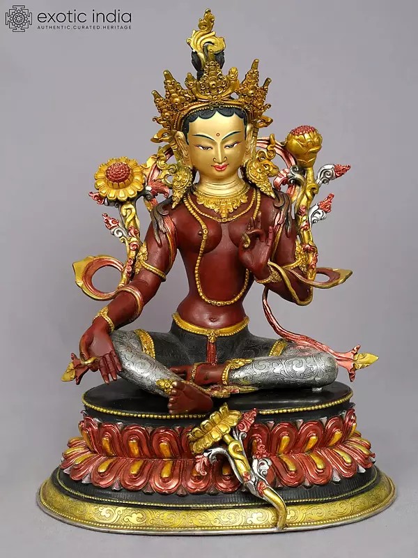 16" Tibetan Buddhist Goddess Green Tara Copper Statue from Nepal