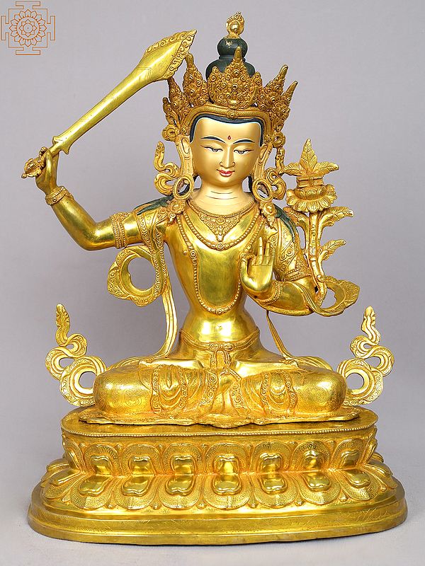 19" Tibetan Buddhist Deity - Manjushri Statue from Nepal