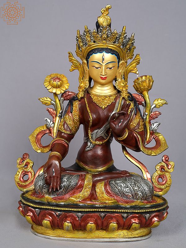 14" Tibetan Buddhist Goddess White Tara Copper Statue from Nepal