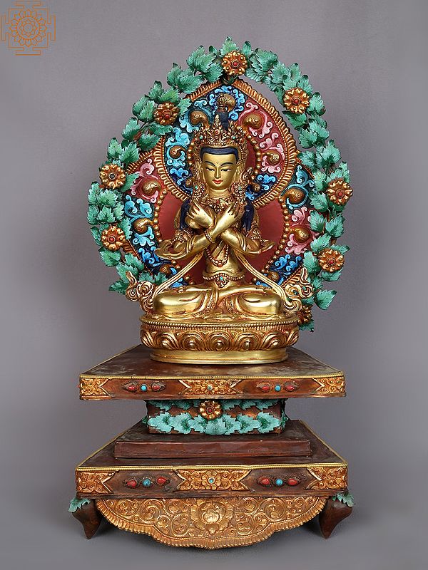 16" Lord Vajradhara Idol Seated on Throne | Nepalese Copper Statue