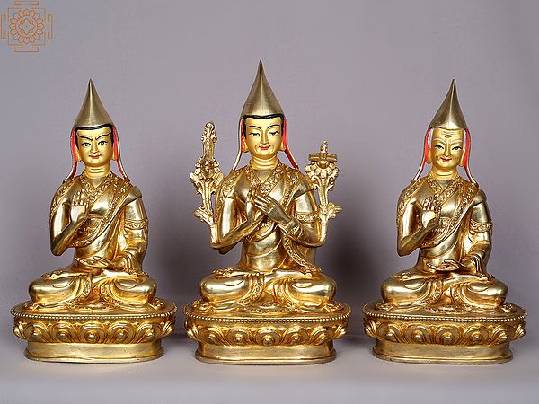 9" Tsongkhapa (Set of 3) Copper Statue from Nepal