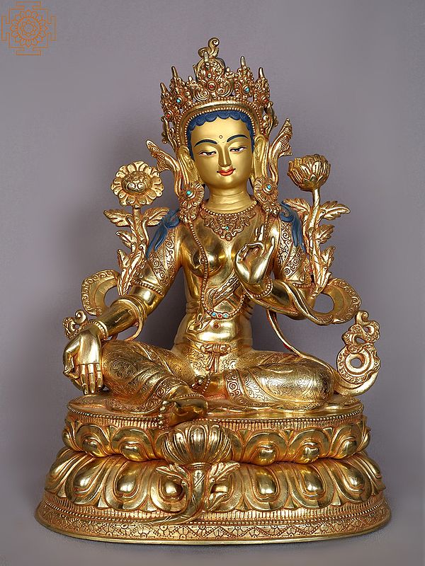 14" Tibetan Buddhist Goddess Green Tara Statue from Nepal