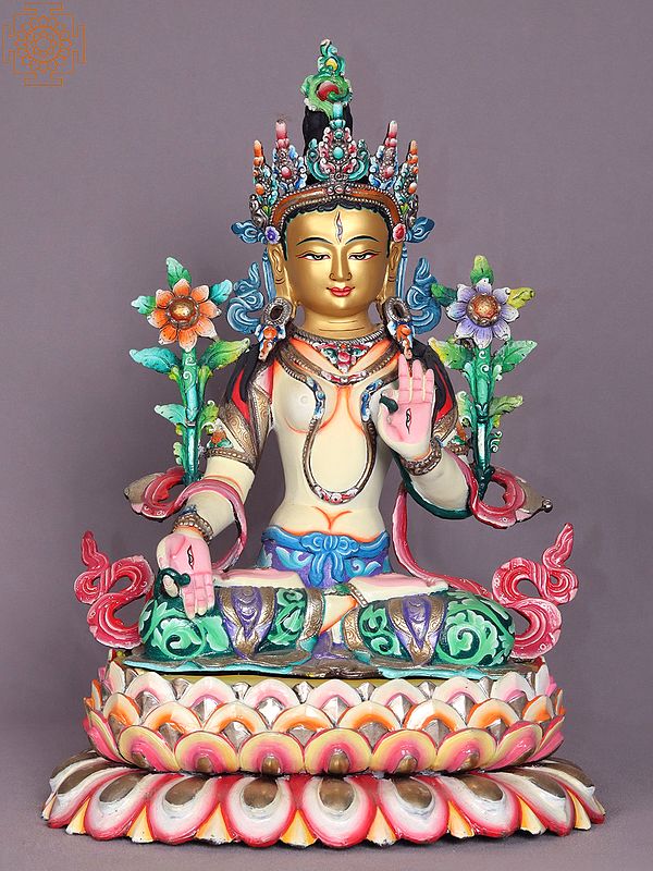 13" Tibetan Buddhist Goddess White Tara Copper Statue