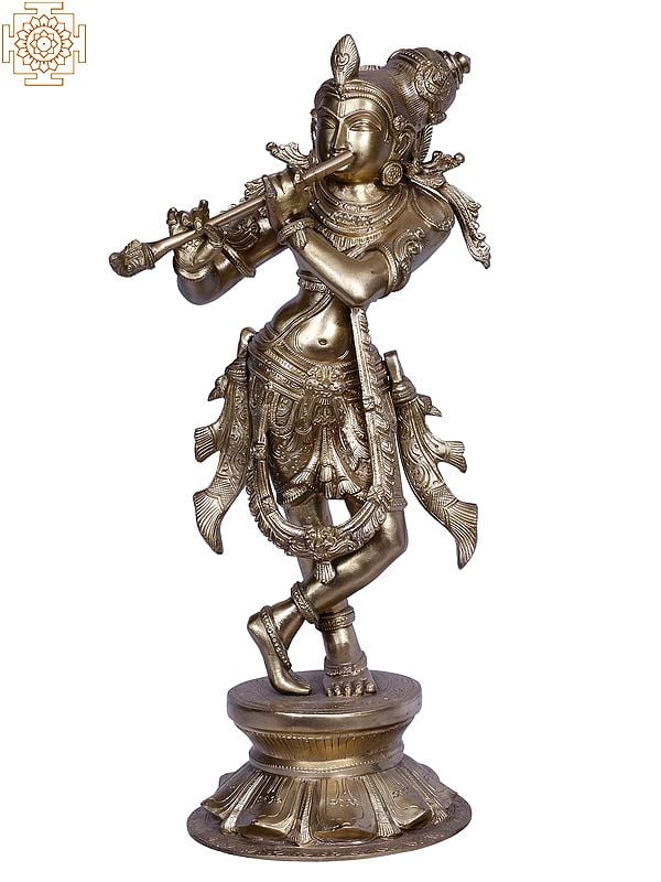 18" Standing Lord Krishna Playing Flute | Hoysala Art