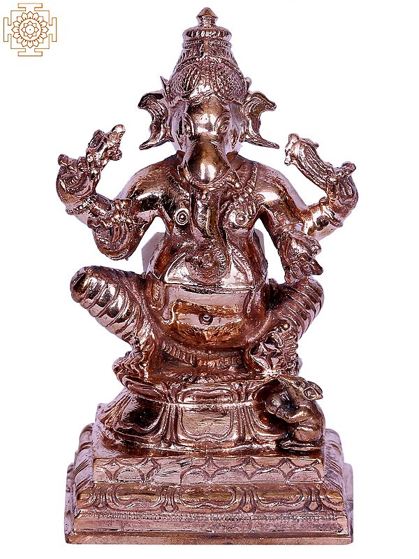 3" Sitting Four Hands Lord Ganapati Bronze Statue