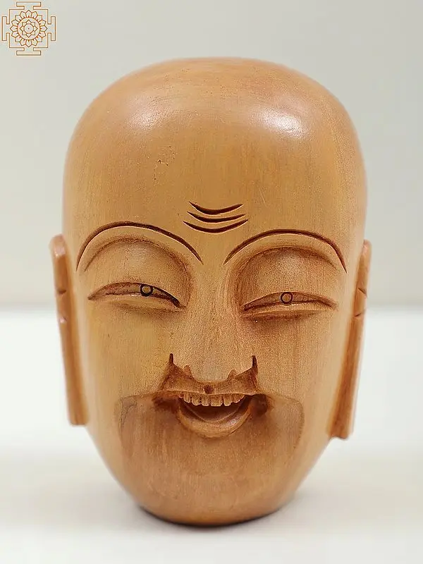 3" Small Wooden Laughing Buddha Head