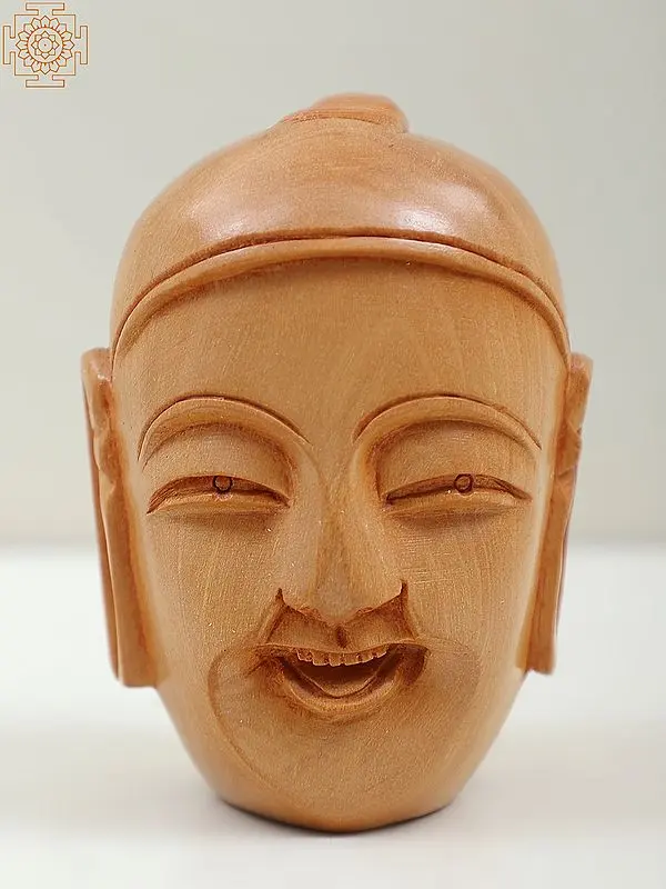 3" Small Wooden Laughing Buddha Head