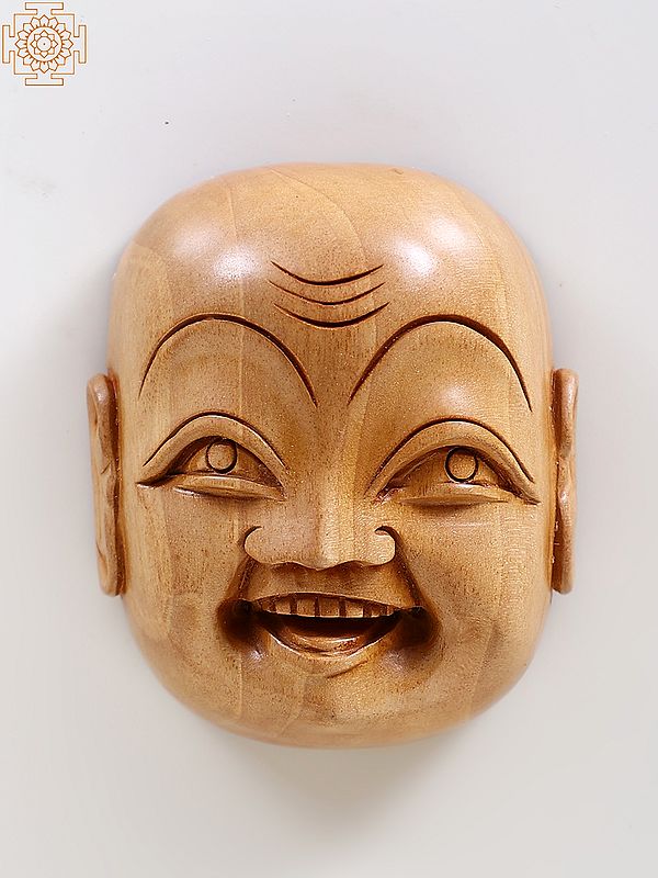 3" Wooden Laughing Buddha Head Wall Hanging