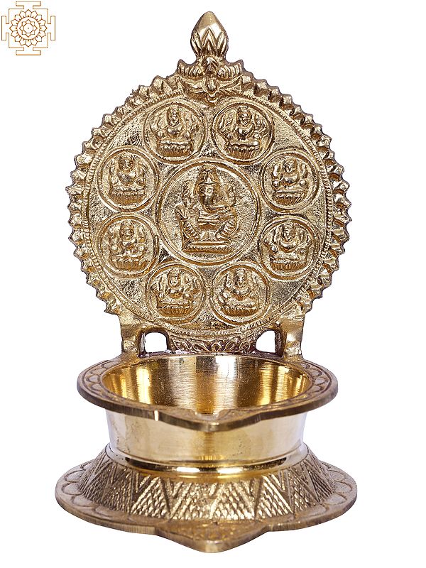 6" Ashtalakshmi Diya (Lamp) in Brass