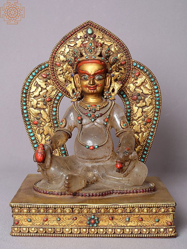 Superfine Lord Kubera (God of Wealth) Made of Crystal and Copper with Gold Plated