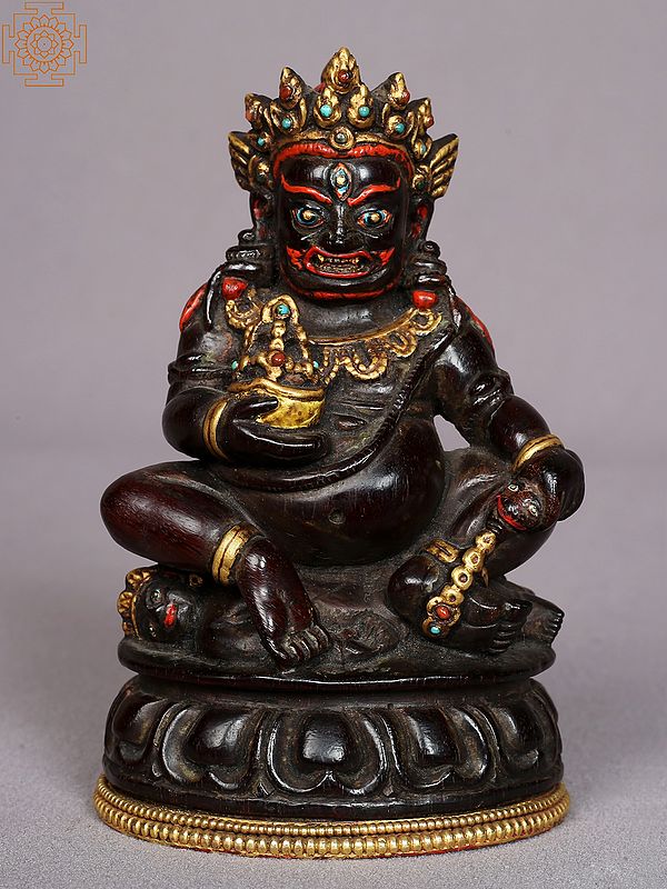 5" Wooden Small Superfine Black Mahakala Statue