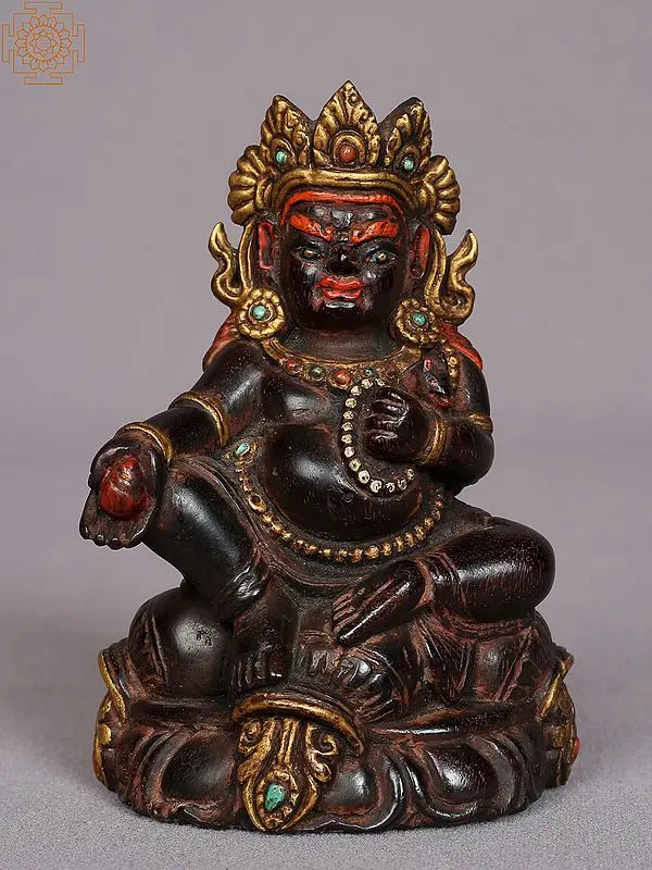4" Small Wooden Lord Kubera Statue