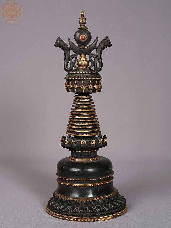 12" Superfine Black Stone Tibet Stupa