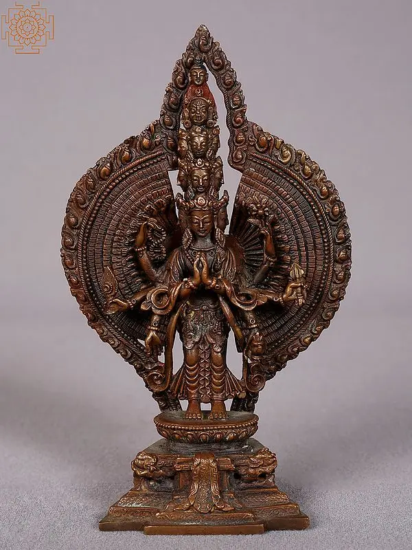 4" Small Superfine Thousand Armed Avalokiteshvara Copper Statue