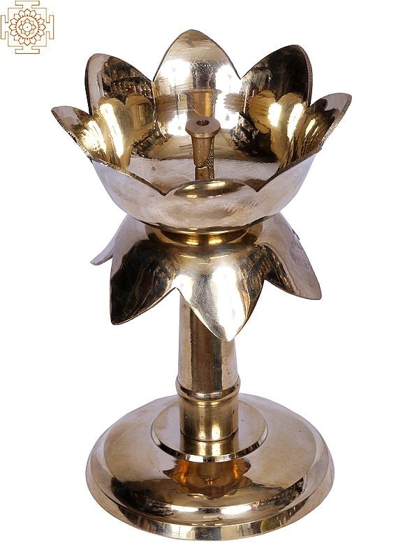 6" Lotus Design Pooja Lamp with Stand