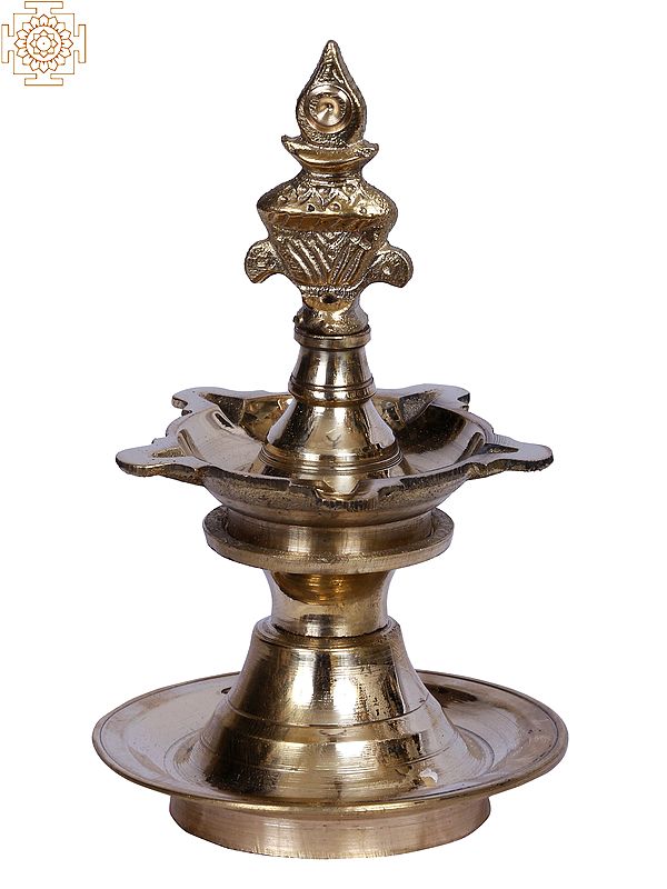 5" Brass Five Wicks Lamp with Kalash on Top