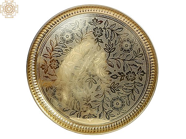 11" Brass Engraved Pooja Plate
