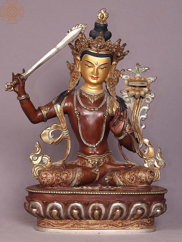 15" Manjushri Copper Statue from Nepal | Buddhist Deity Idols