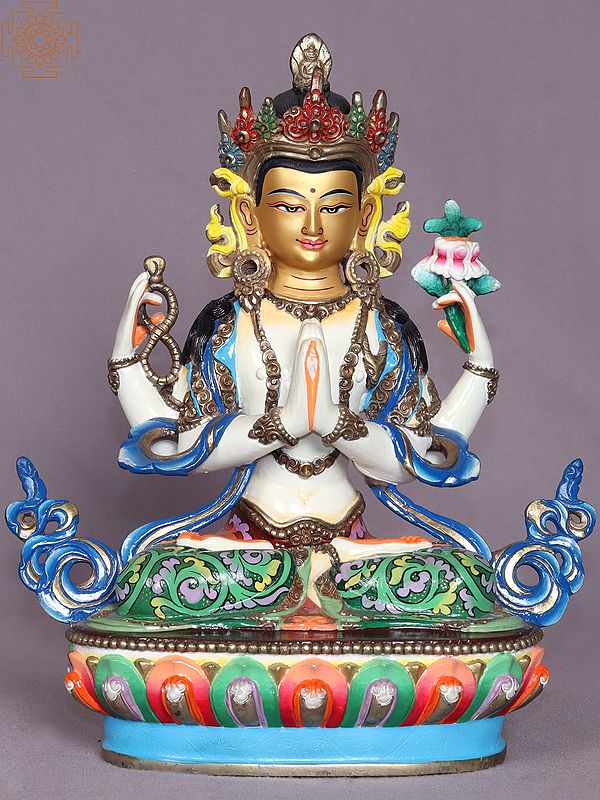 9" Colorful Chenrezig (Four Armed Avalokiteshvara) from Nepal
