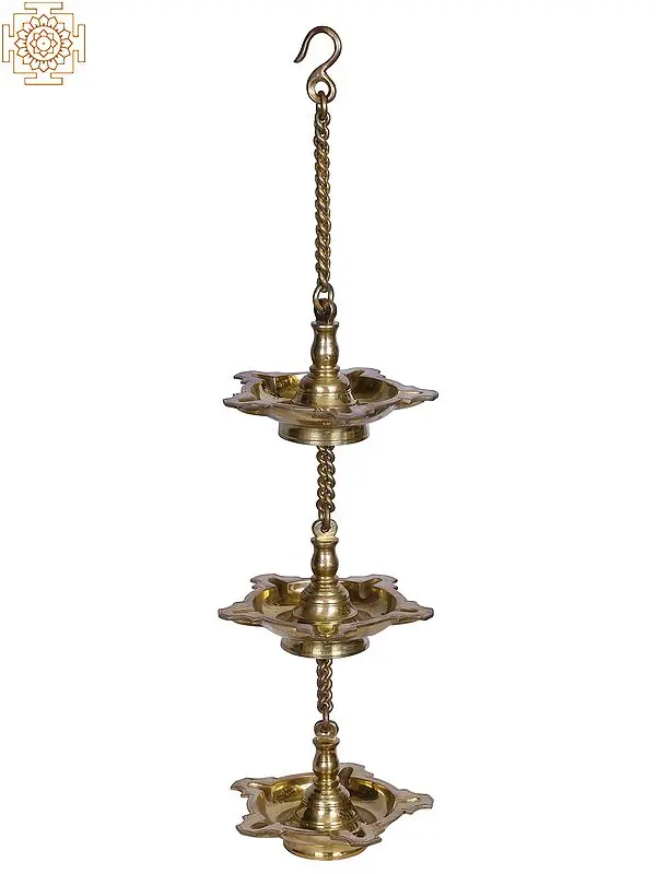 Brass Hanging Five Wicks Lamp with Three Layer