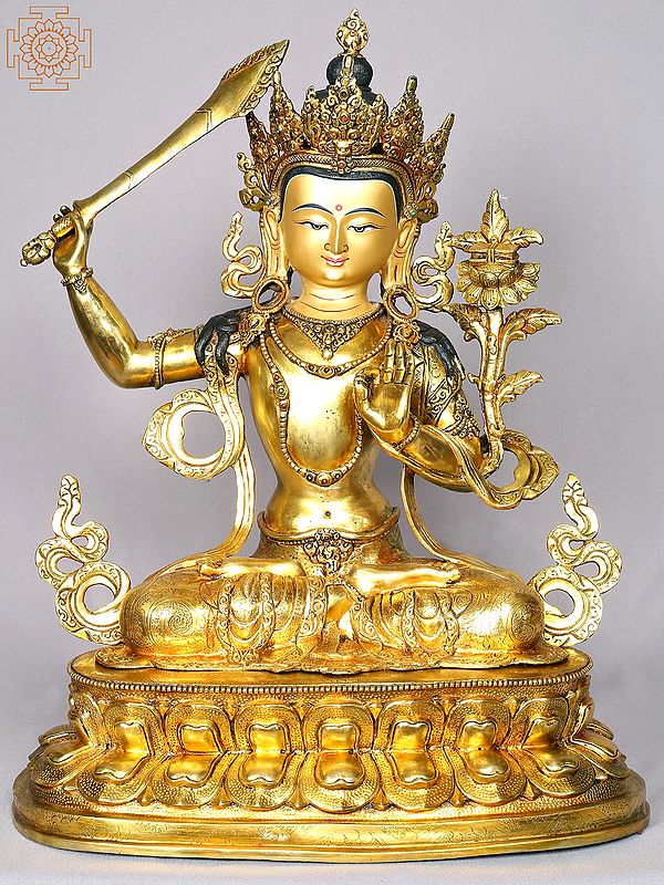 19" Manjushri Statue from Nepal | Nepalese Copper Sculptures
