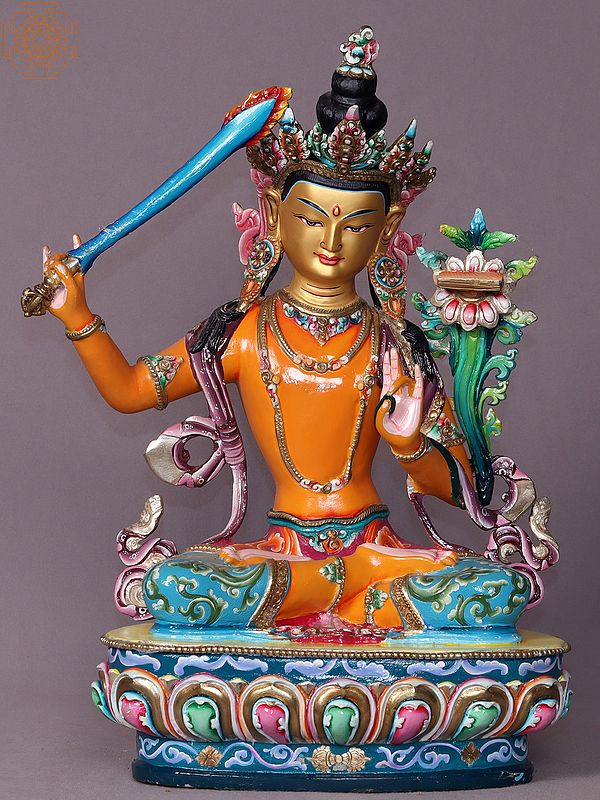 15" Sitting Manjushri Copper Statue from Nepal