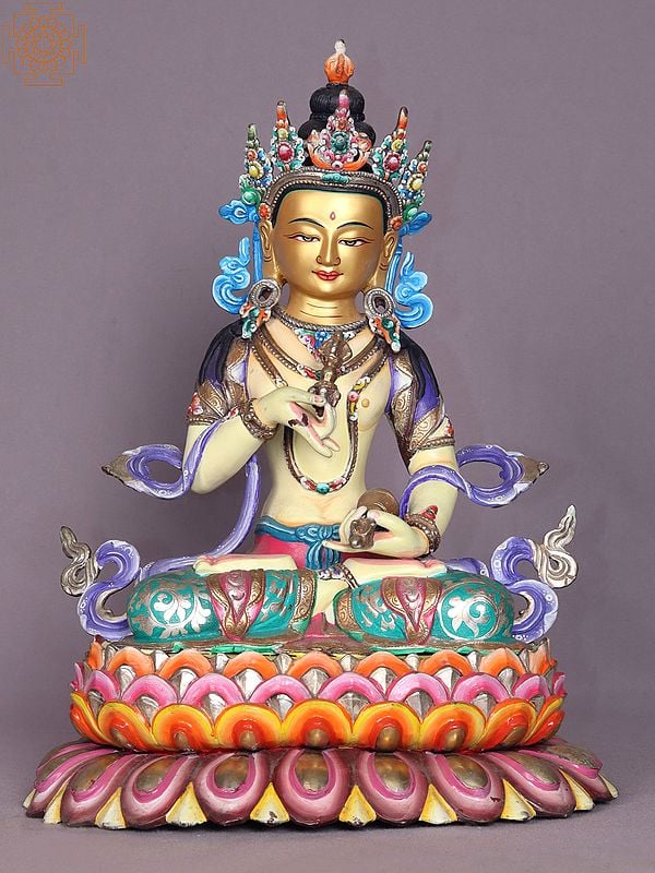 13" Colourful Sitting Vajrasattva Copper Statue from Nepal