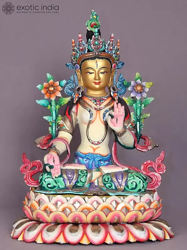 13" Colourful White Tara Copper Statue from Nepal