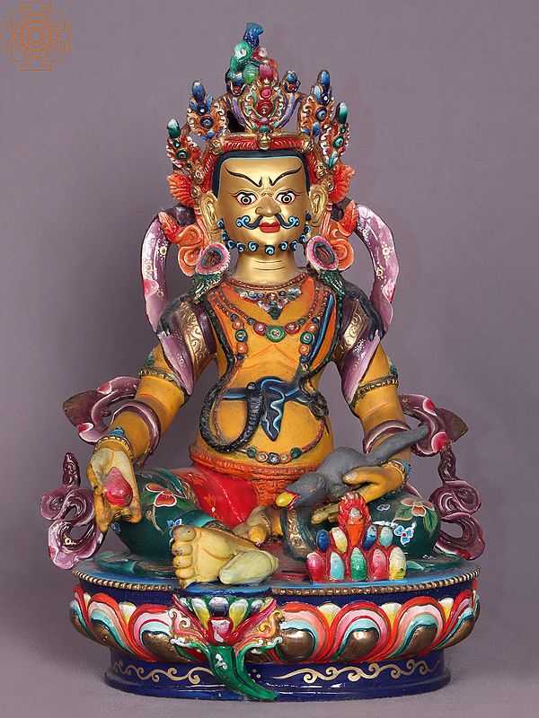 13" Lord Kubera Copper Statue from Nepal | Copper Idol with Gold Plated