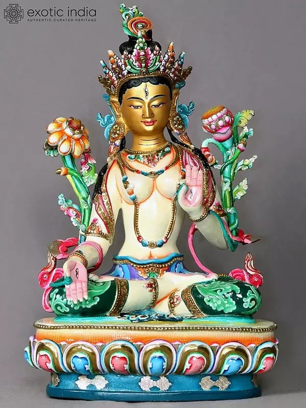 14" White Tara Budhisattva Copper Statue from Nepal