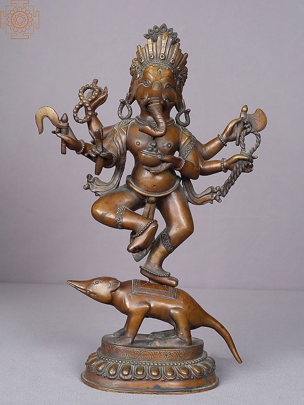 13" Copper Standing Lord Ganesha Statue from Nepal