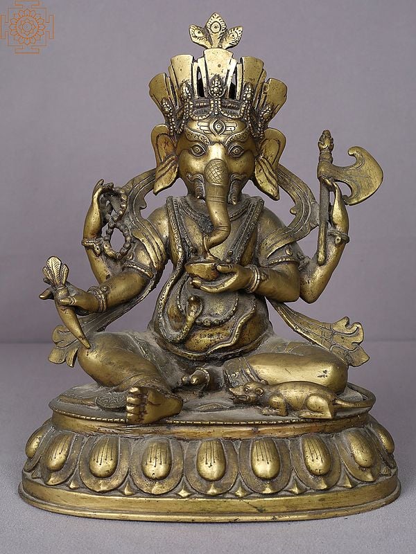 12" Brass Ganesha Idol in Sitting | Nepalese Brass Statue