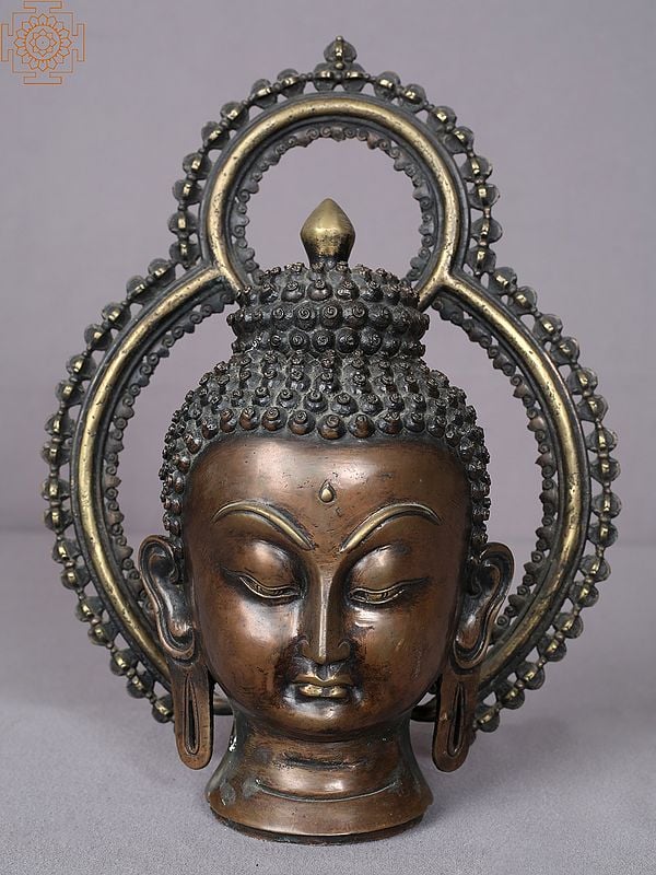 10" Copper Buddha Head Statue from Nepal | Buddhist Deity Copper Idols