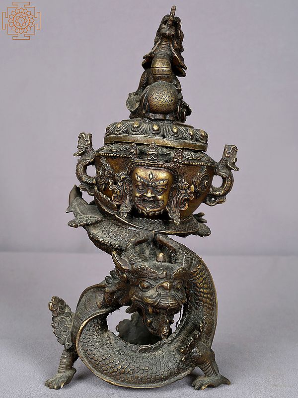 12" Brass Dragon Incense Burner from Nepal