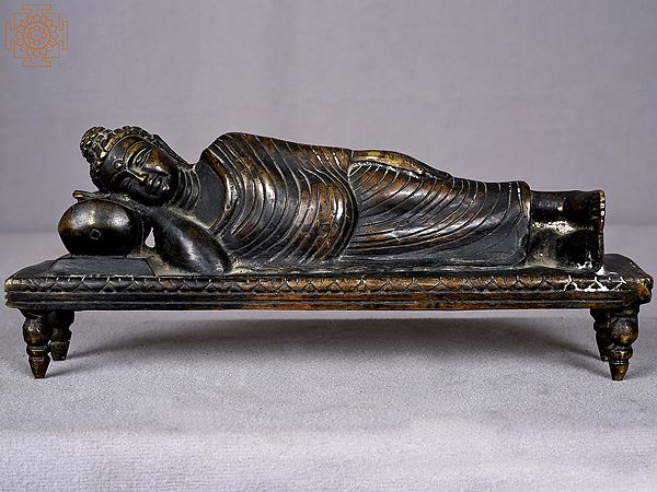 10" Brass Lord Sleeping Buddha Sculpture