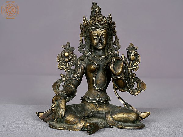 5" Small Bronze Goddess Green Tara Statue from Nepal