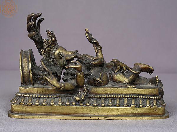 7" Sleeping Ganesha Brass Sculpture from Nepal