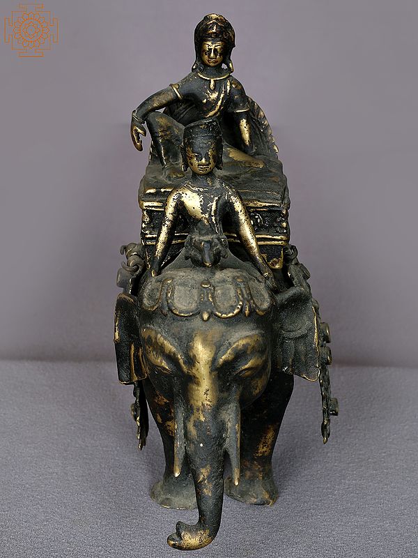9" Brass Lord Indra Statue Seated on Elephant | Brass Idol from Nepal