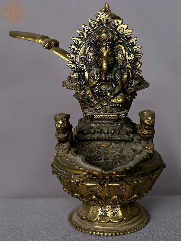 9" Brass Sukunda Lamp from Nepal