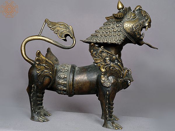 11" Nepalese Brass Snow Lion Sculpture