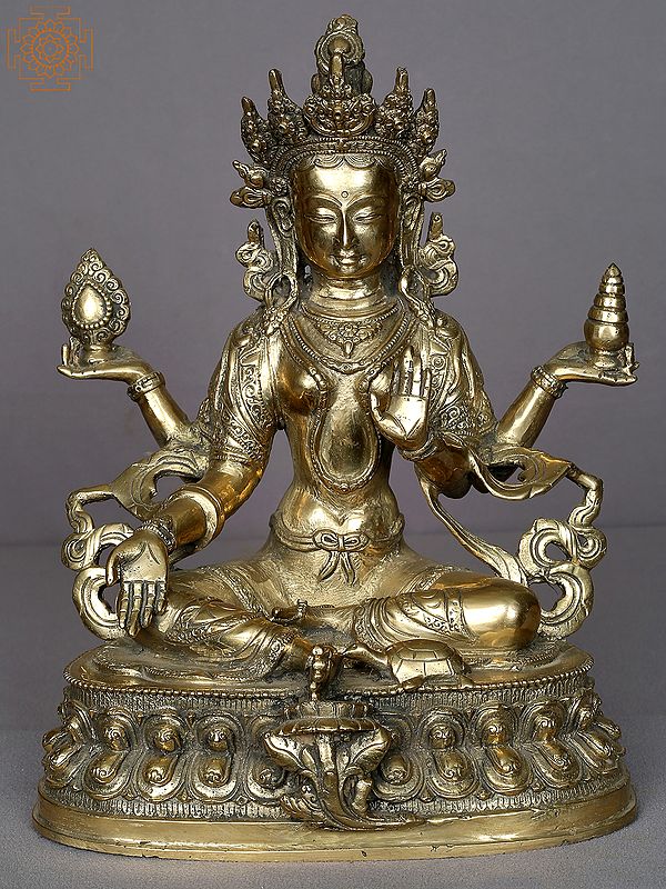 12" Brass Goddess Lakshmi Figurine from Nepal