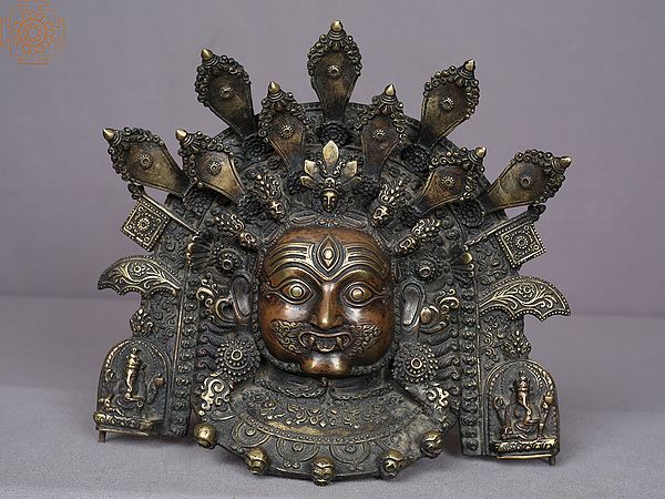 8.5" Bhairav Face Wall Hanging Statue from Nepal | Nepalese Brass Idol